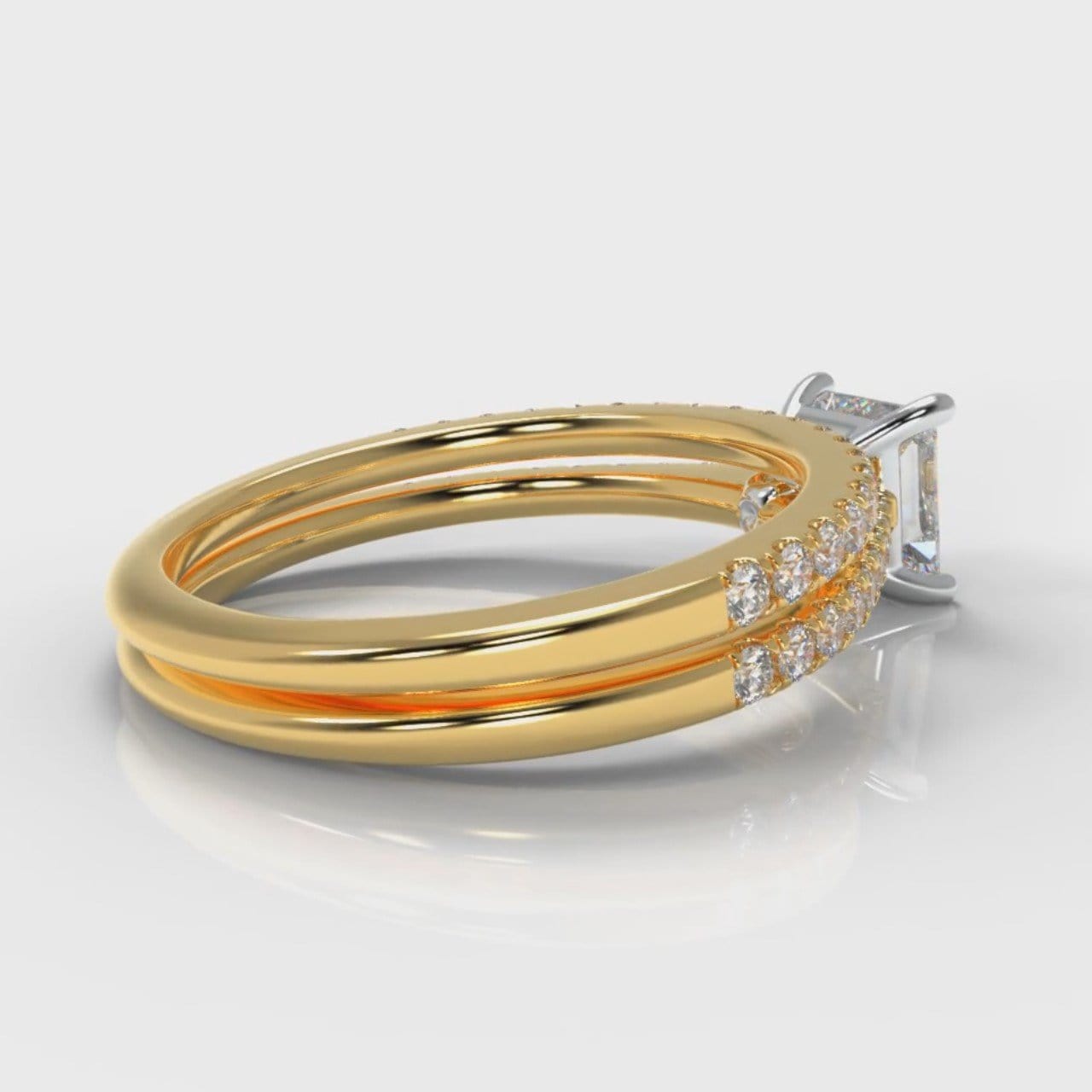 Petite Micropavé Princess Cut Diamond Bridal Set - Yellow Gold