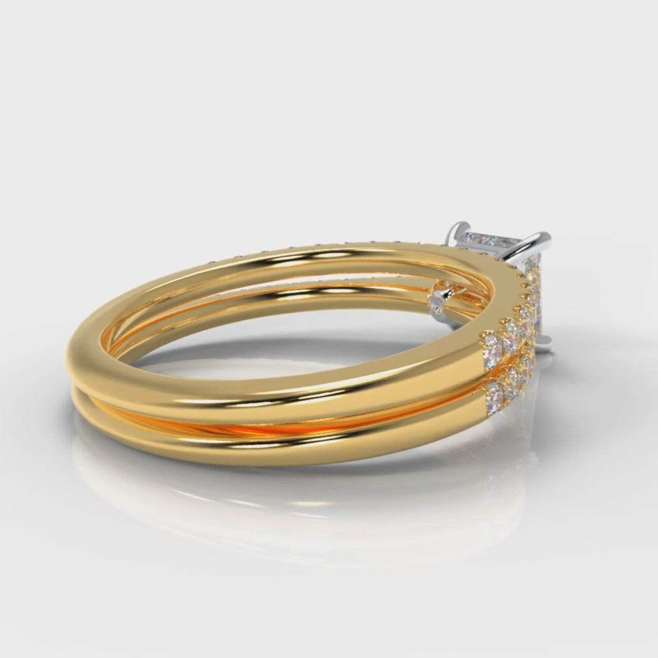 Petite Micropavé Princess Cut Diamond Bridal Set - Yellow Gold
