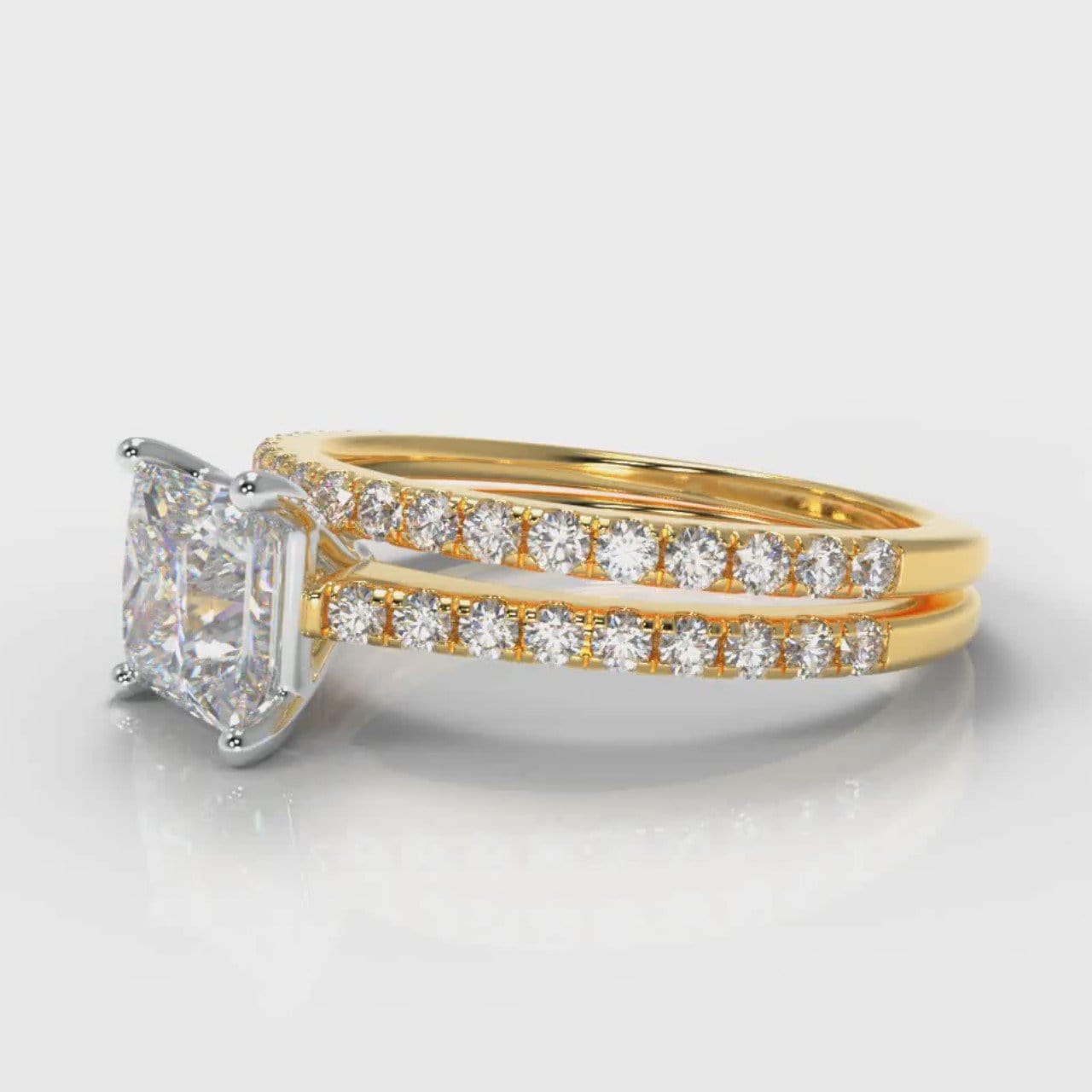 Petite Micropavé Princess Cut Diamond Bridal Set - Yellow Gold