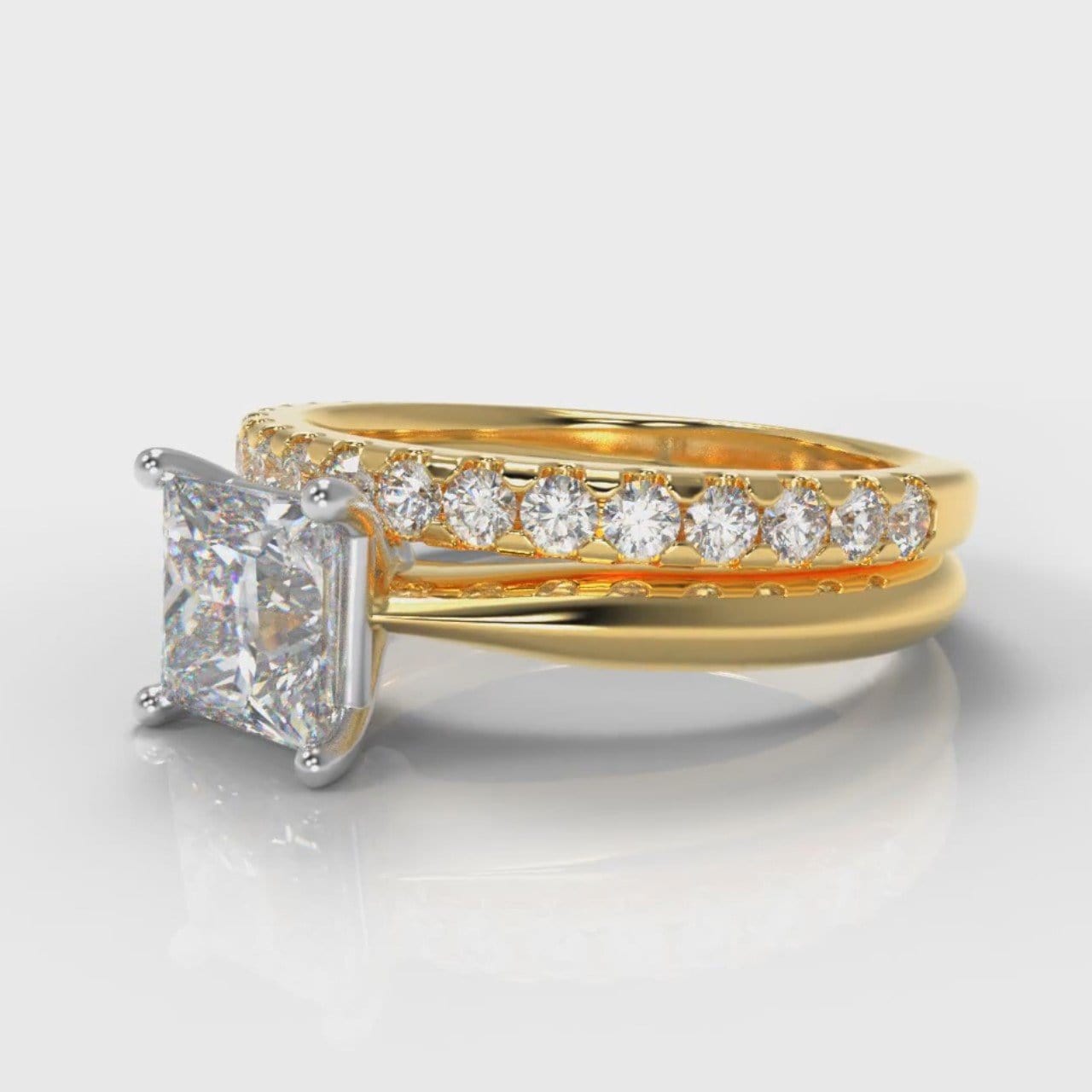 Carrée Solitaire Princess Cut Diamond Bridal Set - Yellow Gold