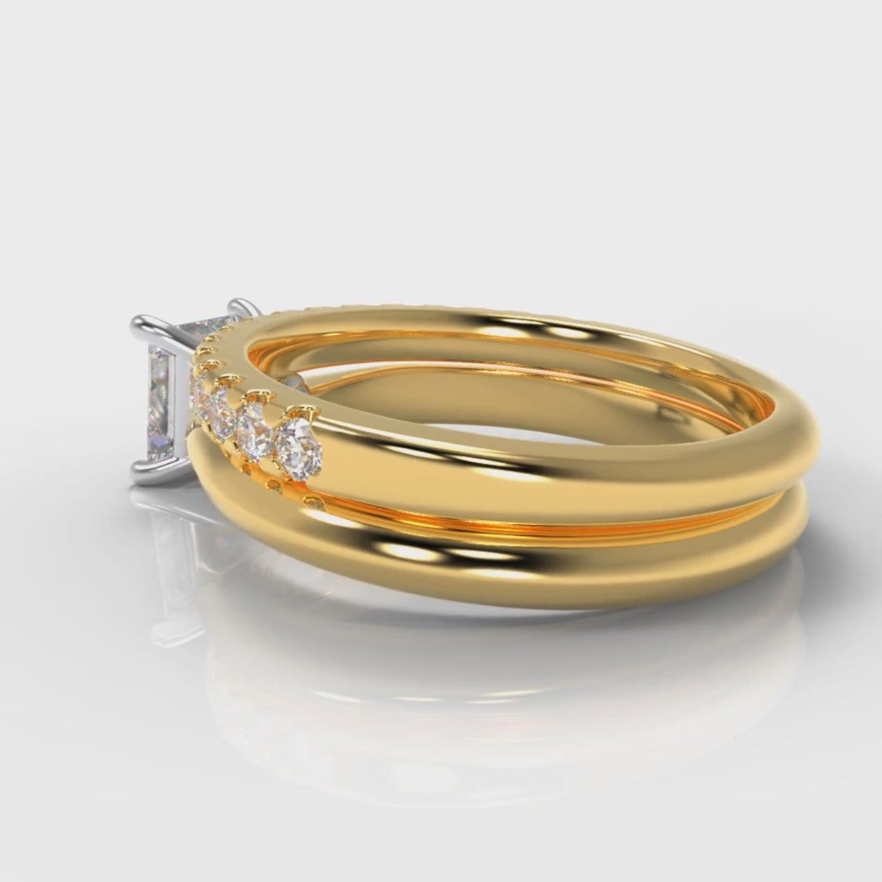 Carrée Solitaire Princess Cut Diamond Bridal Set - Yellow Gold