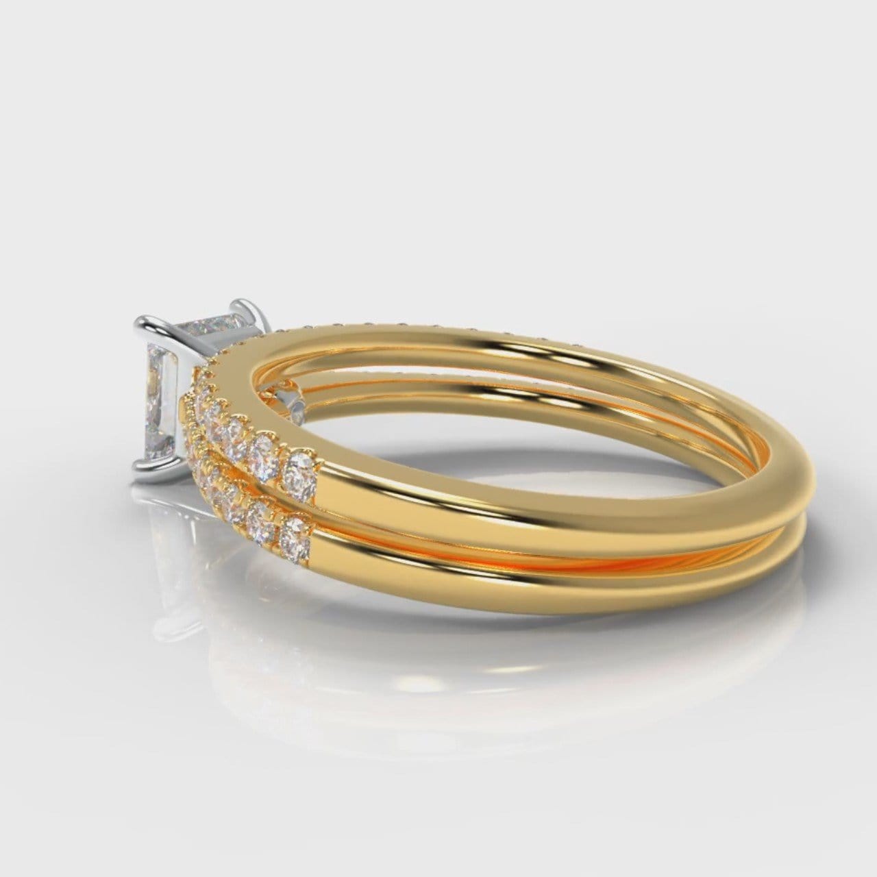 Petite Micropavé Princess Cut Diamond Bridal Set - Yellow Gold