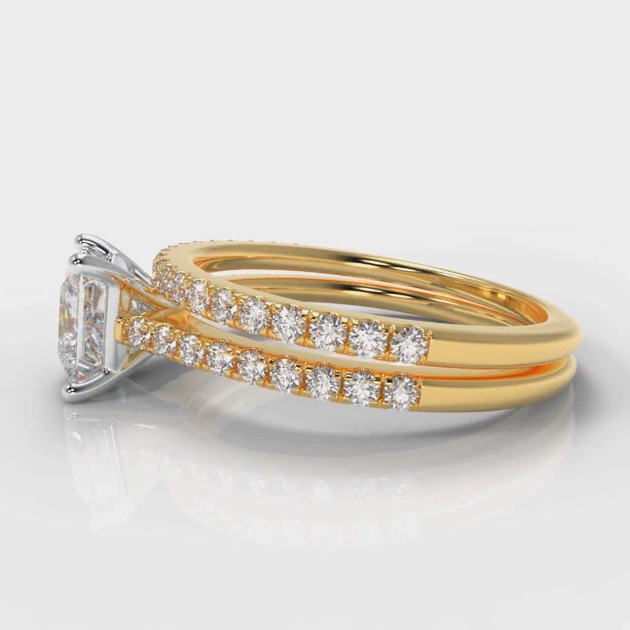Petite Micropavé Princess Cut Diamond Bridal Set - Yellow Gold