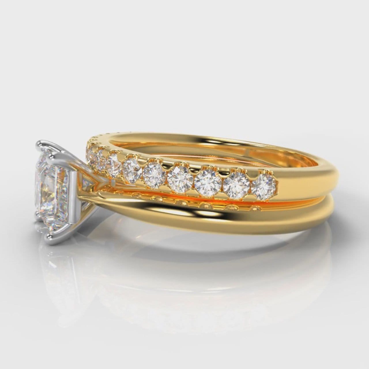 Carrée Solitaire Princess Cut Diamond Bridal Set - Yellow Gold