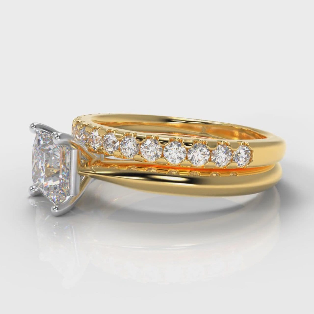 Carrée Solitaire Princess Cut Diamond Bridal Set - Yellow Gold