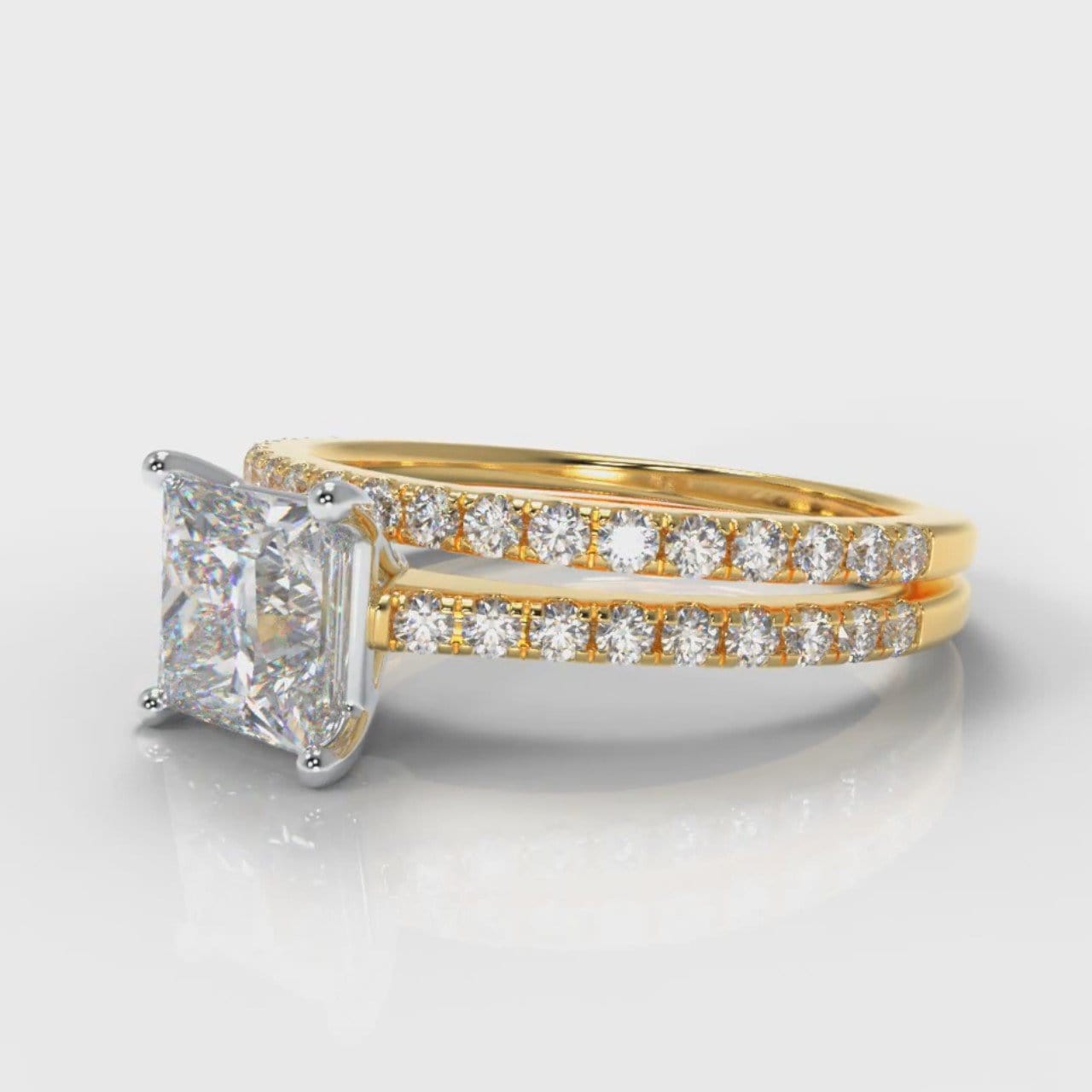 Petite Micropavé Princess Cut Diamond Bridal Set - Yellow Gold