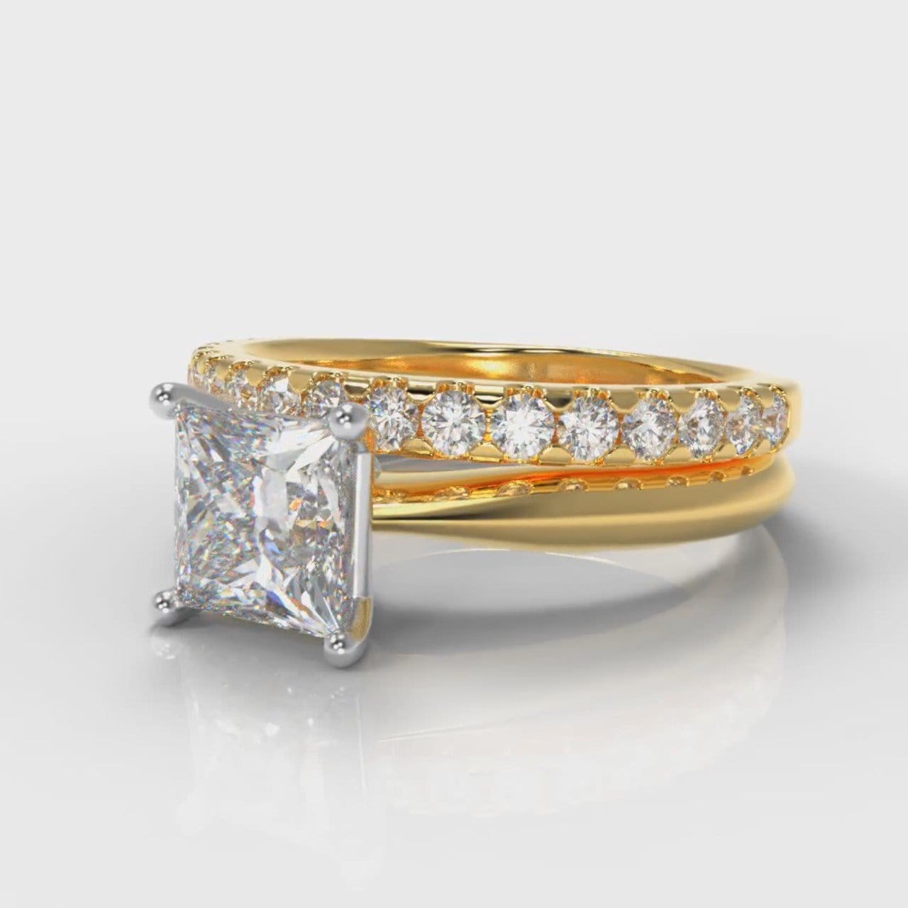 Carrée Solitaire Princess Cut Diamond Bridal Set - Yellow Gold