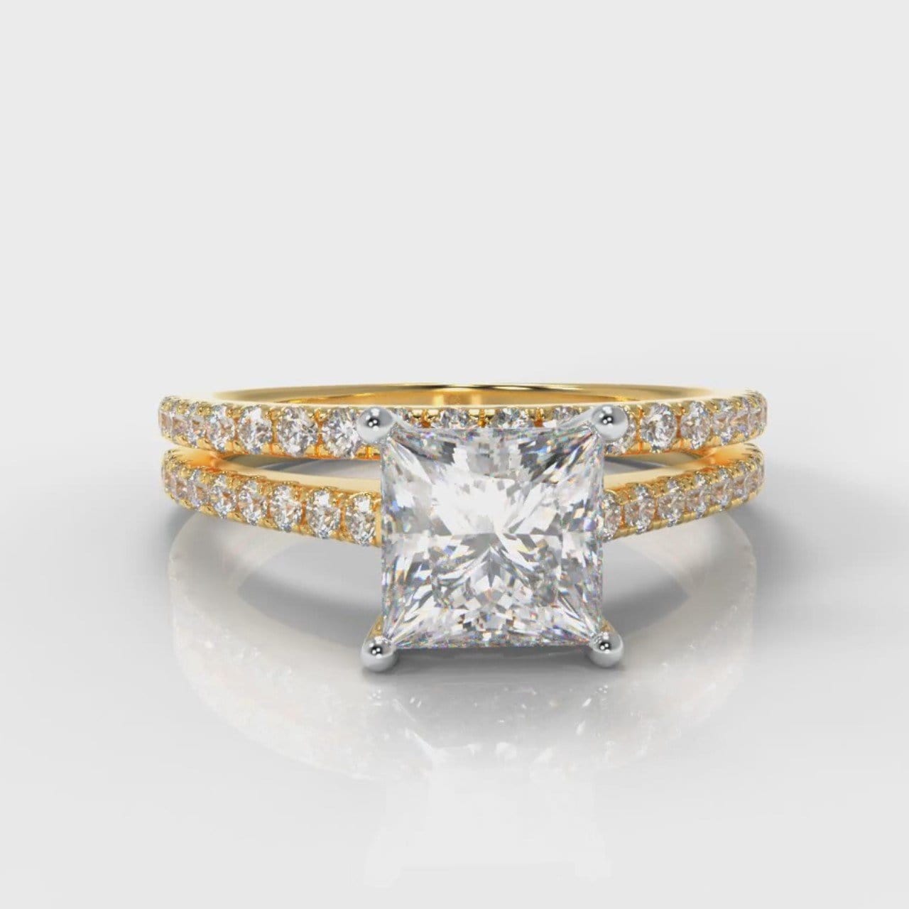 Petite Micropavé Princess Cut Diamond Bridal Set - Yellow Gold
