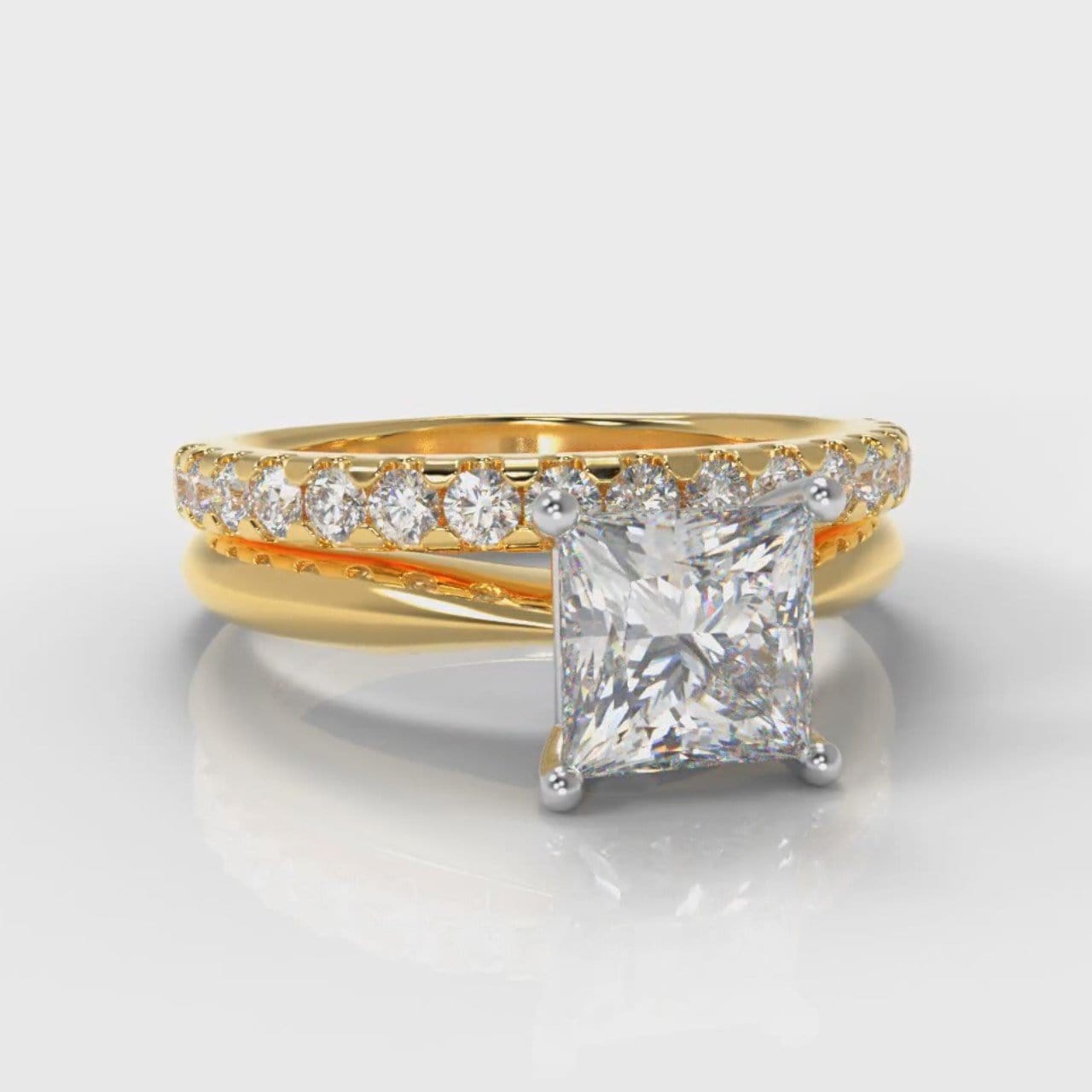 Carrée Solitaire Princess Cut Diamond Bridal Set - Yellow Gold