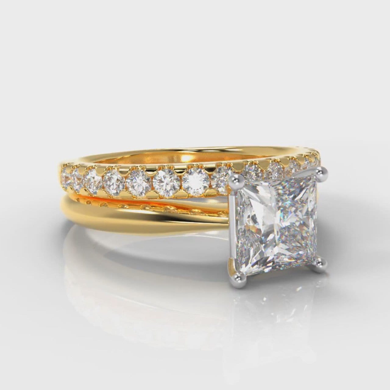 Carrée Solitaire Princess Cut Diamond Bridal Set - Yellow Gold