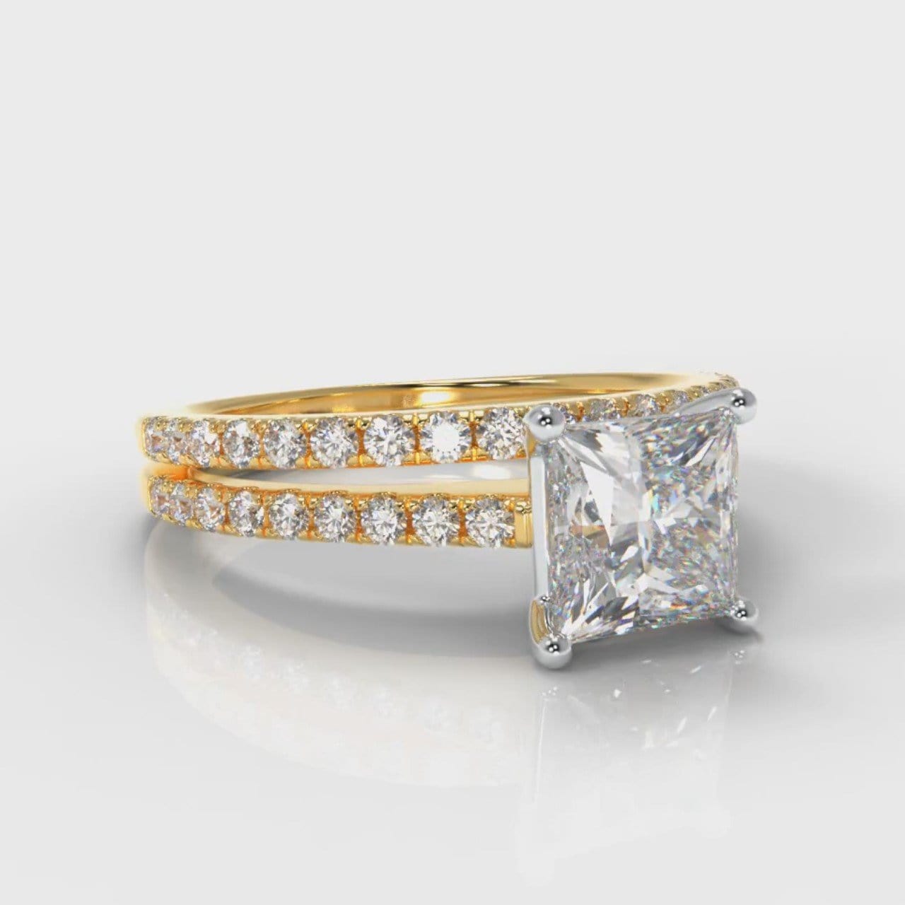 Petite Micropavé Princess Cut Diamond Bridal Set - Yellow Gold