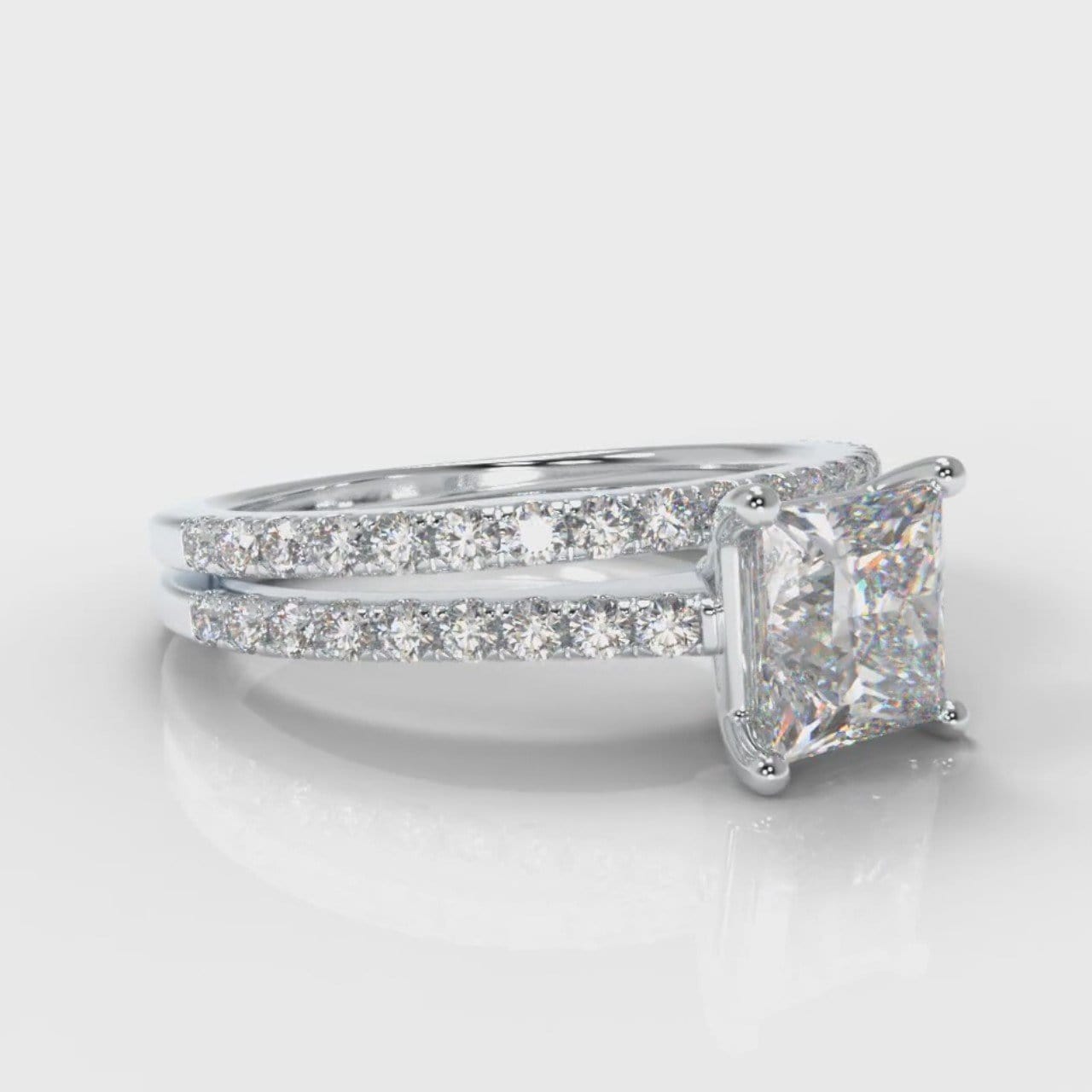 Petite Micropavé Princess Cut Diamond Bridal Set