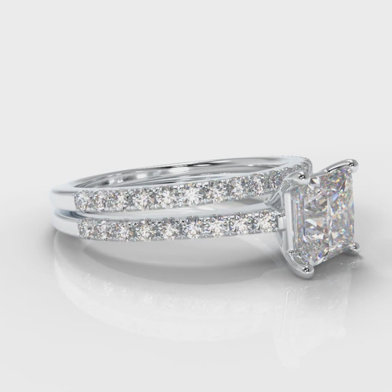 Petite Micropavé Princess Cut Diamond Bridal Set