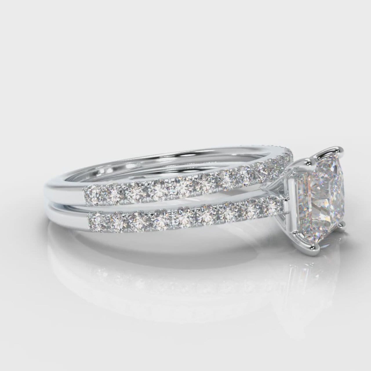 Petite Micropavé Princess Cut Diamond Bridal Set