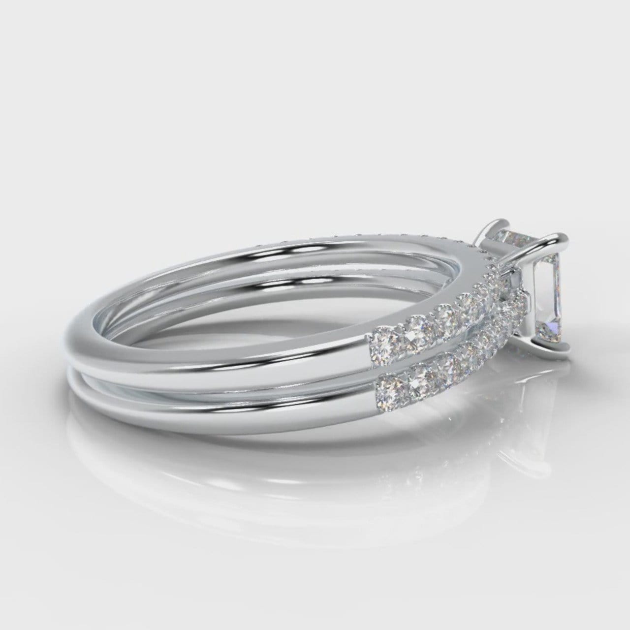 Petite Micropavé Princess Cut Diamond Bridal Set