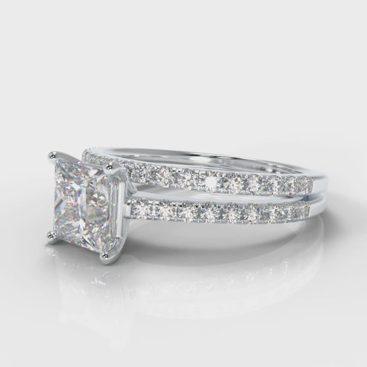 Petite Micropavé Princess Cut Diamond Bridal Set