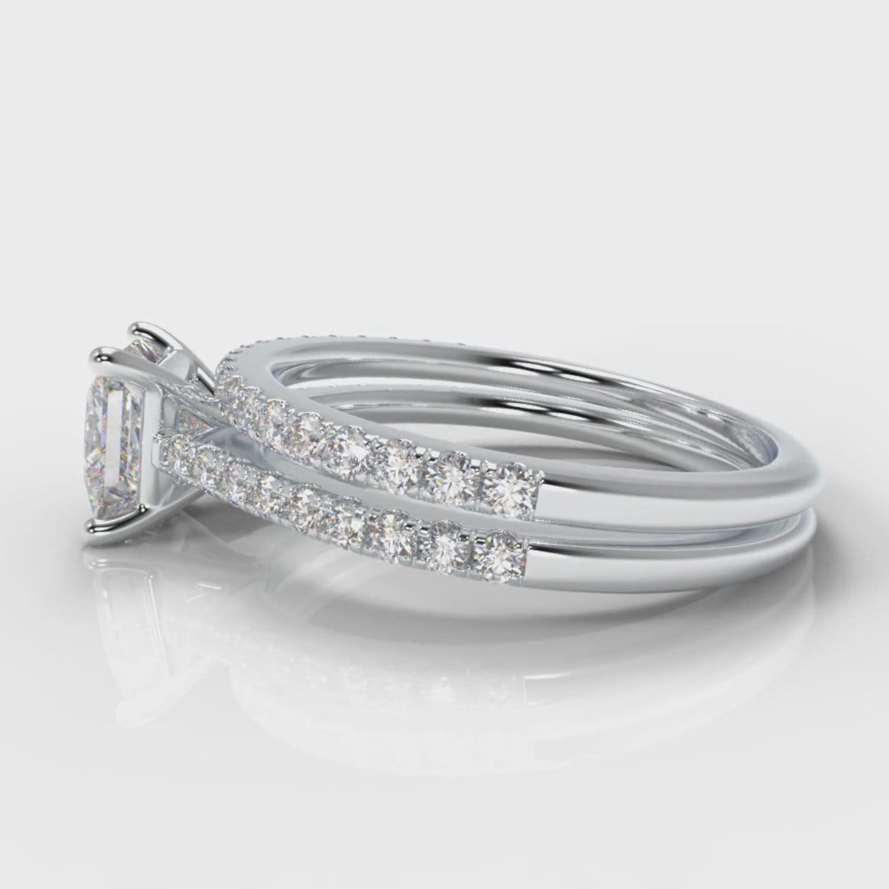 Petite Micropavé Princess Cut Diamond Bridal Set