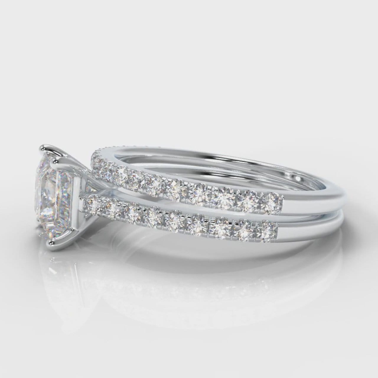 Petite Micropavé Princess Cut Diamond Bridal Set