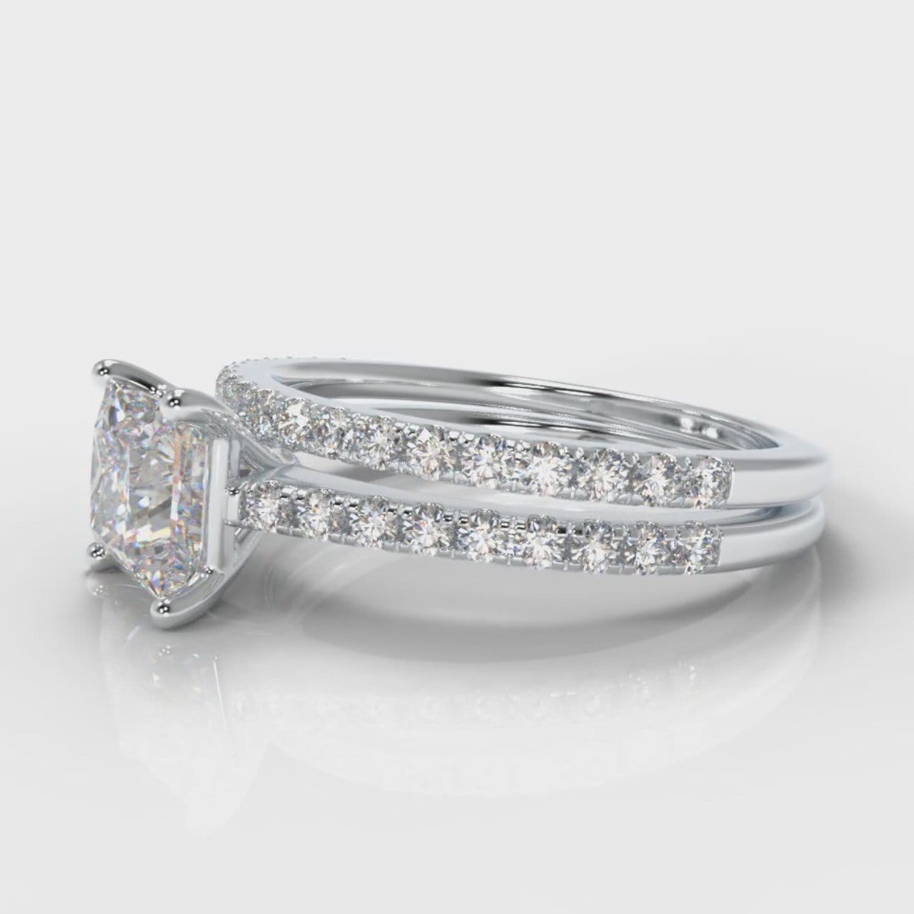 Petite Micropavé Princess Cut Diamond Bridal Set