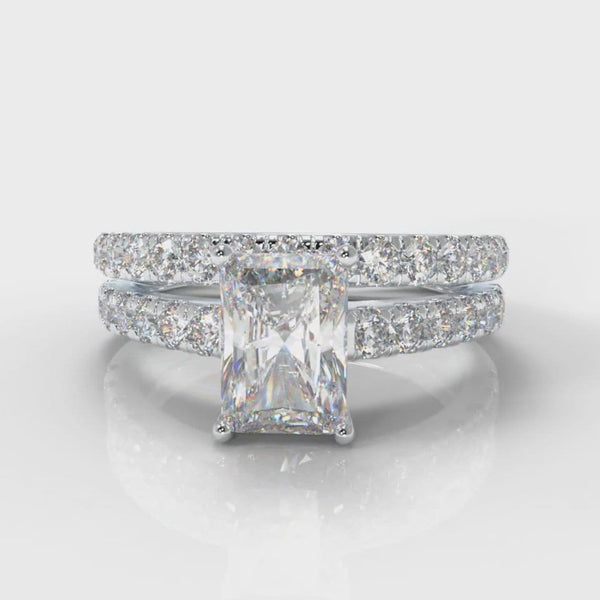 Carree Micropave Radiant Cut Diamond Bridal Set