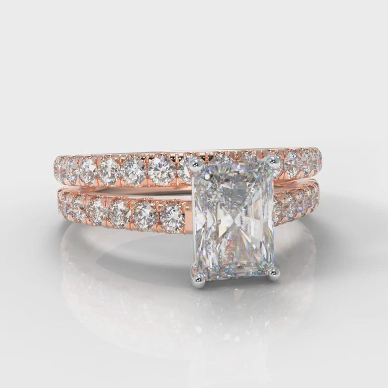 Carrée Micropavé Radiant Cut Diamond Bridal Set - Rose Gold