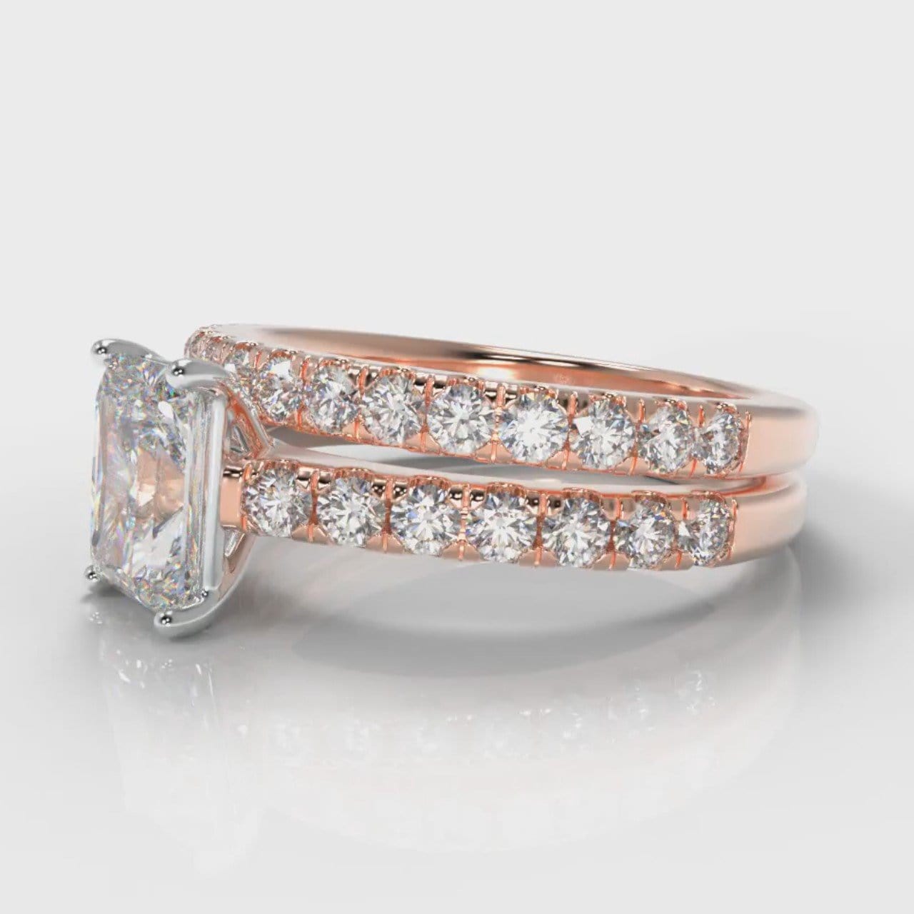 Carrée Micropavé Radiant Cut Diamond Bridal Set - Rose Gold