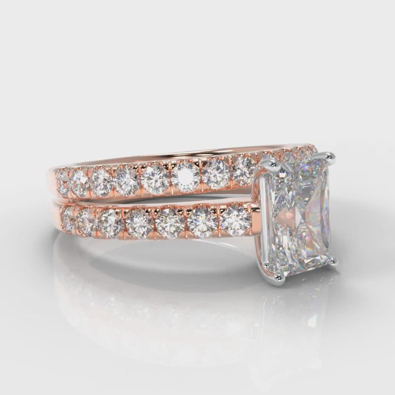Carrée Micropavé Radiant Cut Diamond Bridal Set - Rose Gold
