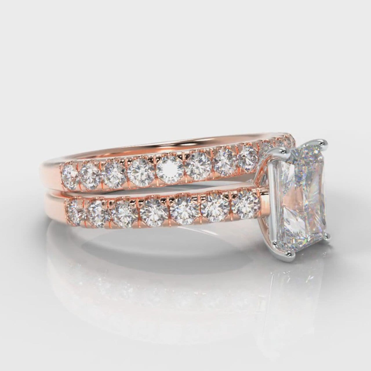Carrée Micropavé Radiant Cut Diamond Bridal Set - Rose Gold