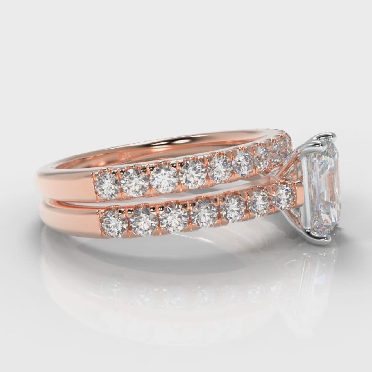 Carrée Micropavé Radiant Cut Diamond Bridal Set - Rose Gold