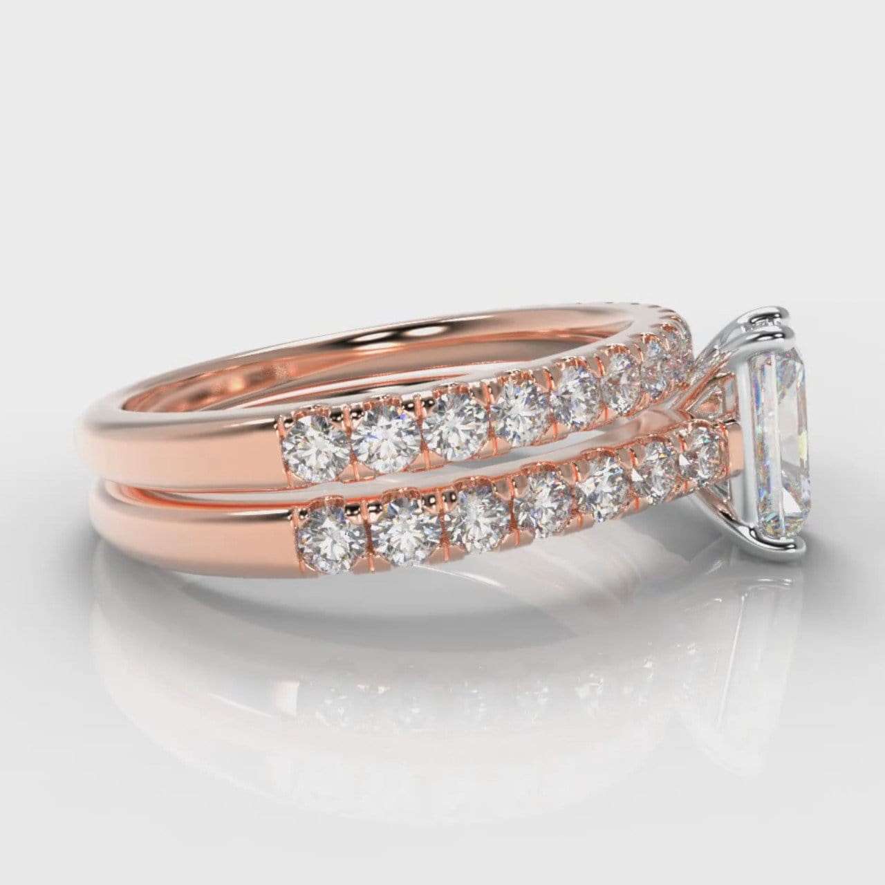 Carrée Micropavé Radiant Cut Diamond Bridal Set - Rose Gold