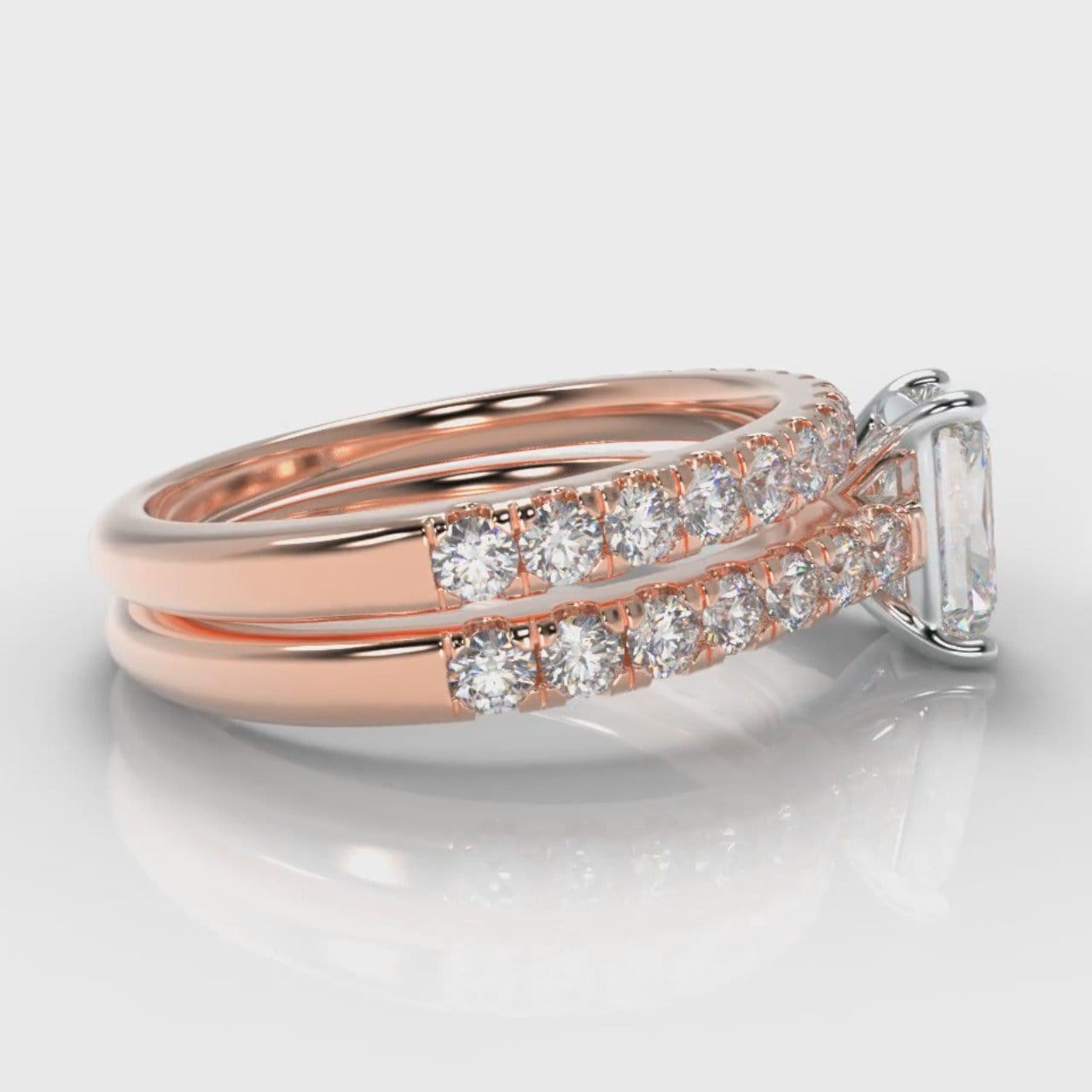 Carrée Micropavé Radiant Cut Diamond Bridal Set - Rose Gold