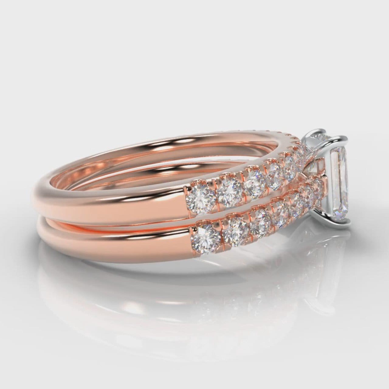 Carrée Micropavé Radiant Cut Diamond Bridal Set - Rose Gold