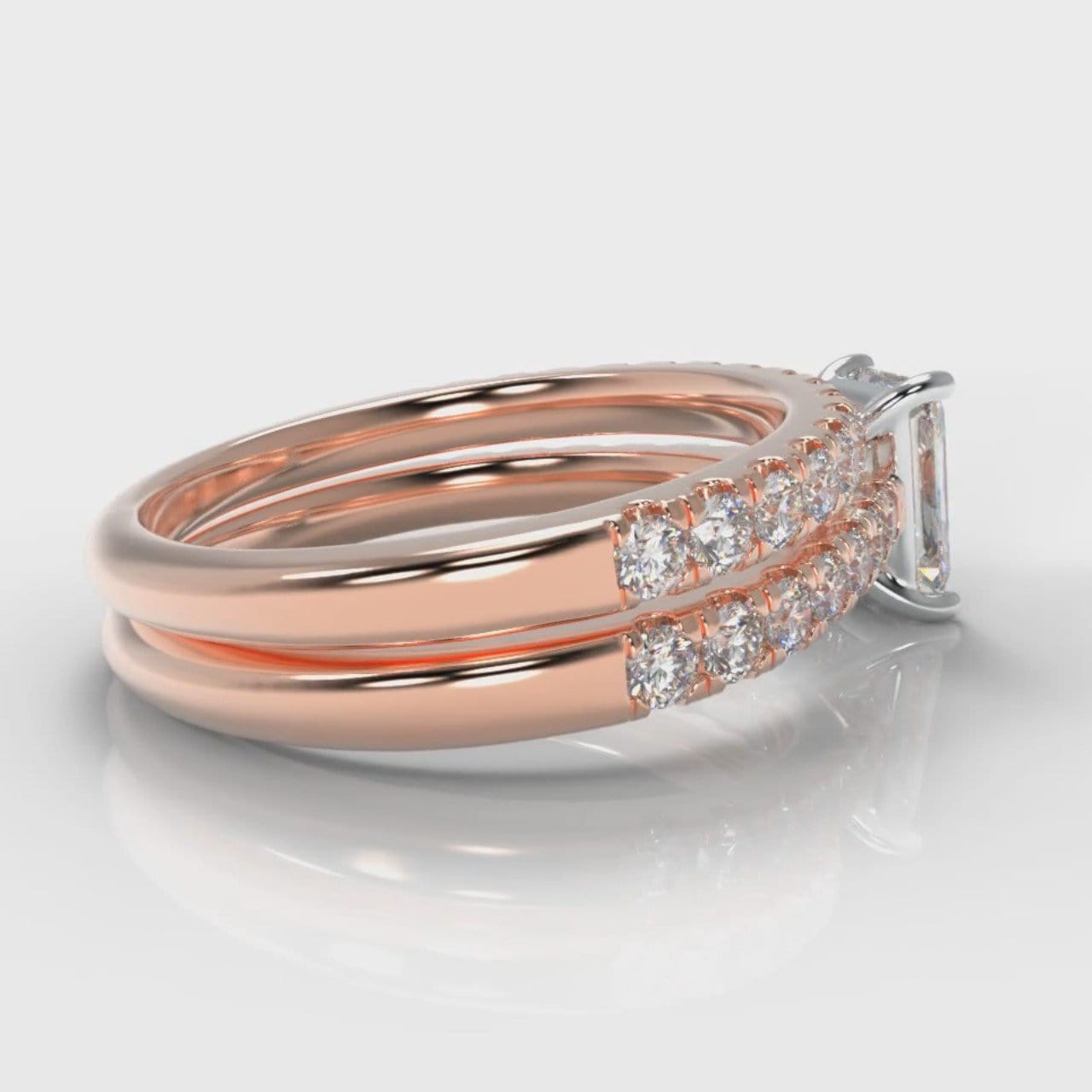 Carrée Micropavé Radiant Cut Diamond Bridal Set - Rose Gold