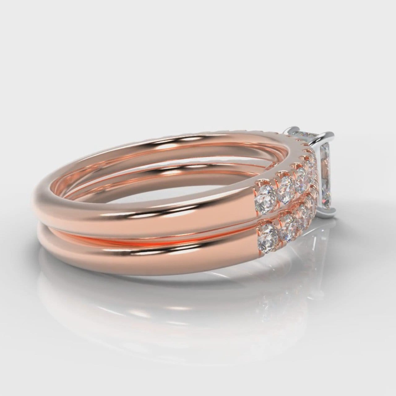 Carrée Micropavé Radiant Cut Diamond Bridal Set - Rose Gold