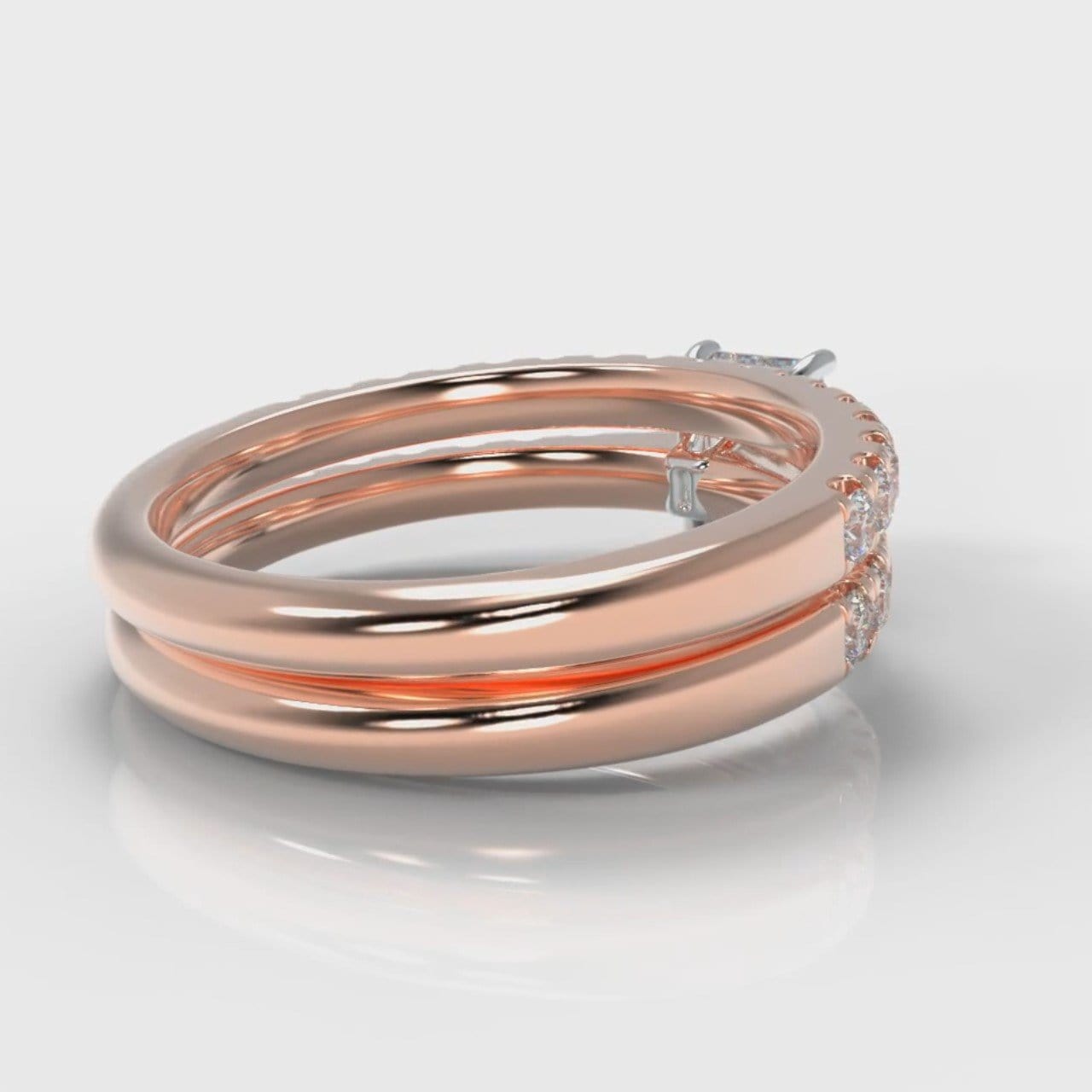 Carrée Micropavé Radiant Cut Diamond Bridal Set - Rose Gold