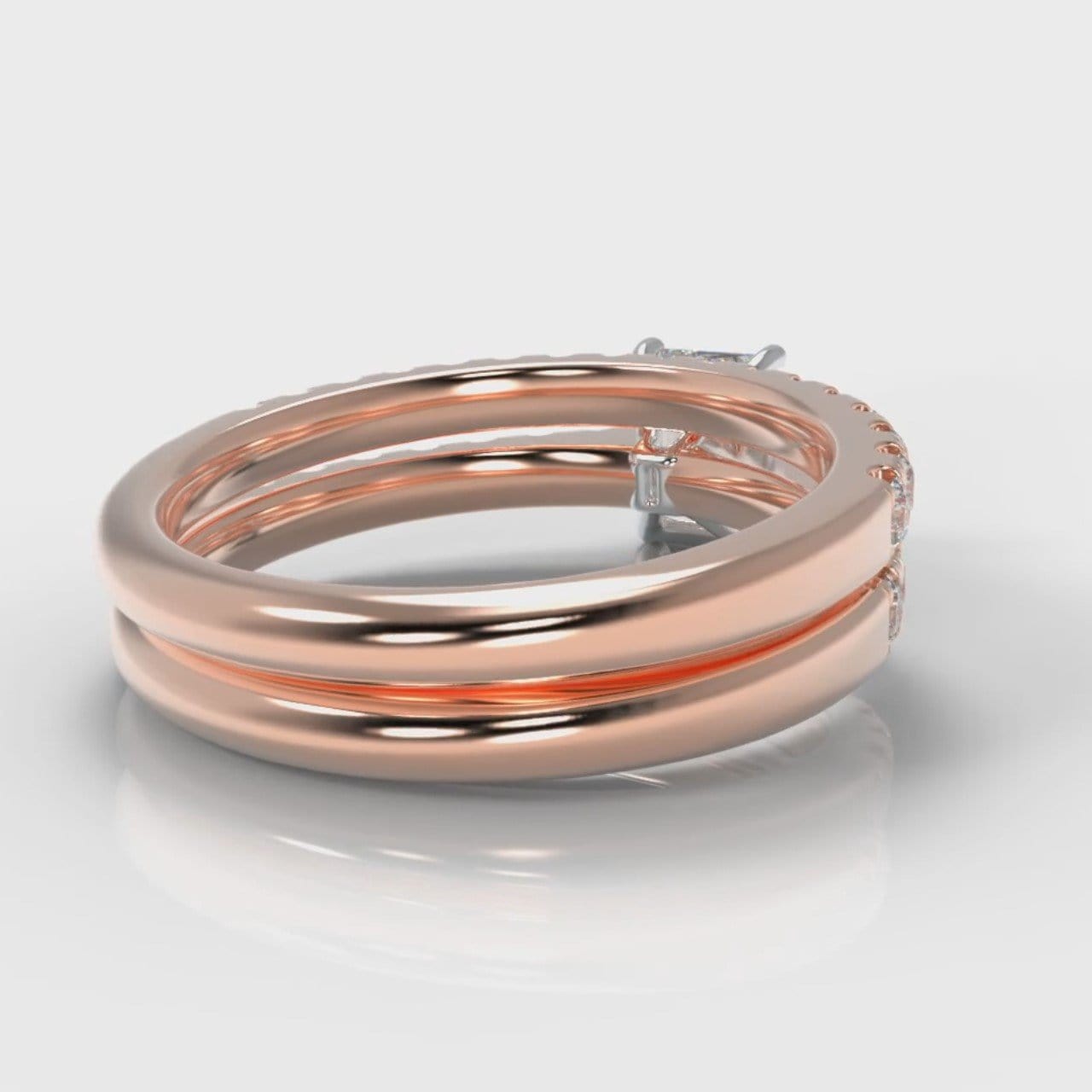Carrée Micropavé Radiant Cut Diamond Bridal Set - Rose Gold