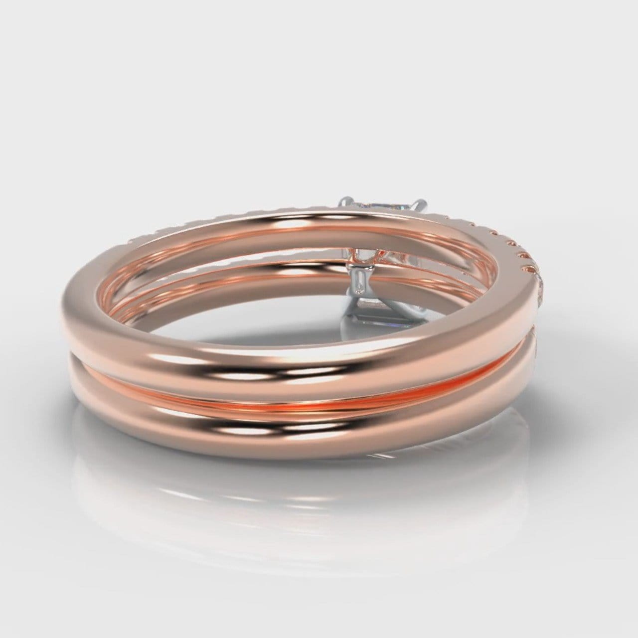 Carrée Micropavé Radiant Cut Diamond Bridal Set - Rose Gold