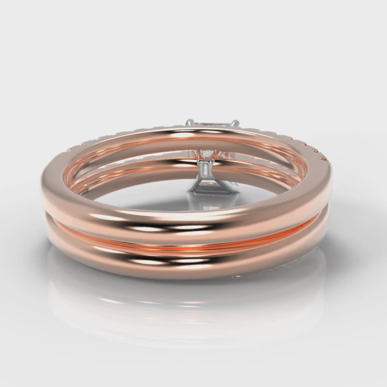 Carrée Micropavé Radiant Cut Diamond Bridal Set - Rose Gold