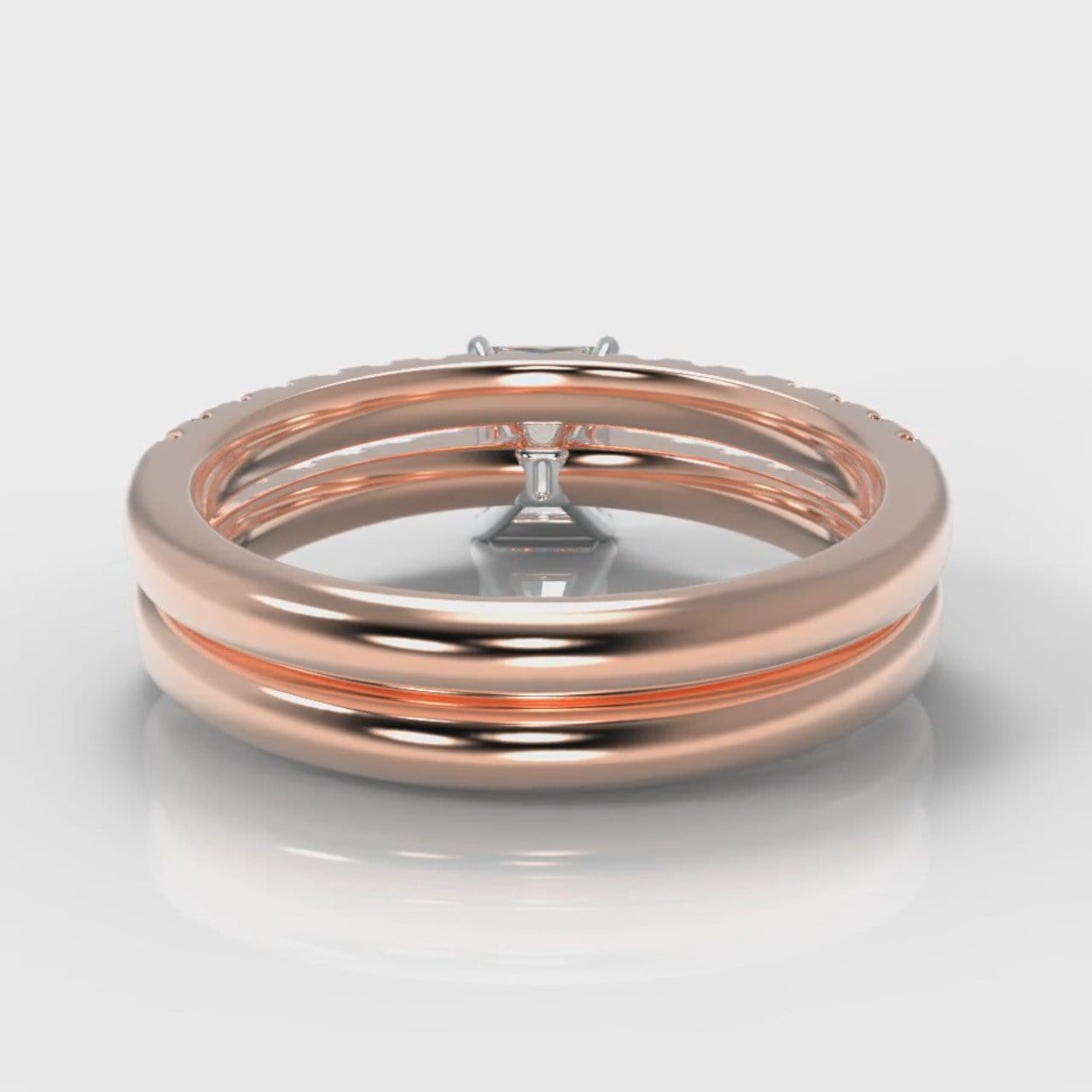 Carrée Micropavé Radiant Cut Diamond Bridal Set - Rose Gold