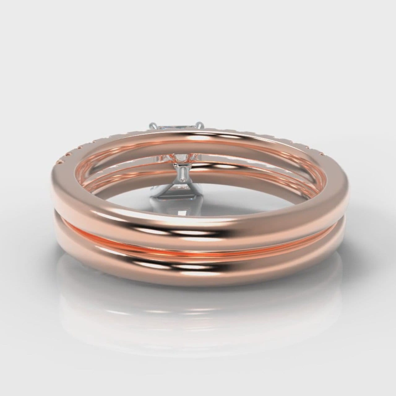 Carrée Micropavé Radiant Cut Diamond Bridal Set - Rose Gold