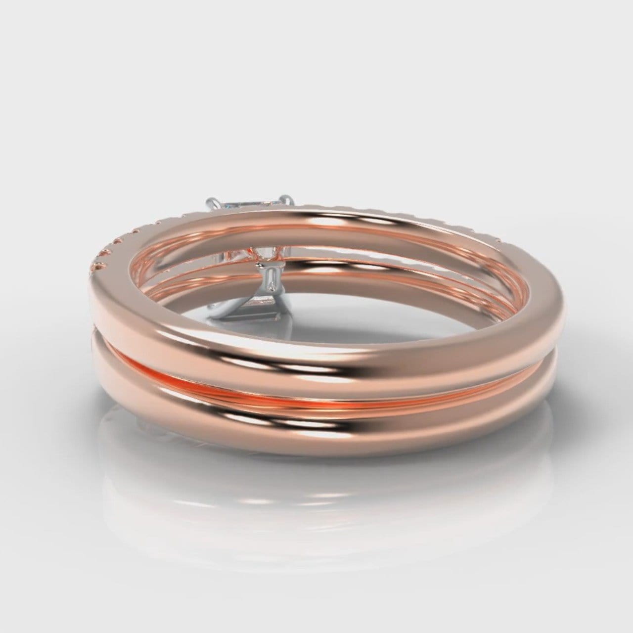 Carrée Micropavé Radiant Cut Diamond Bridal Set - Rose Gold