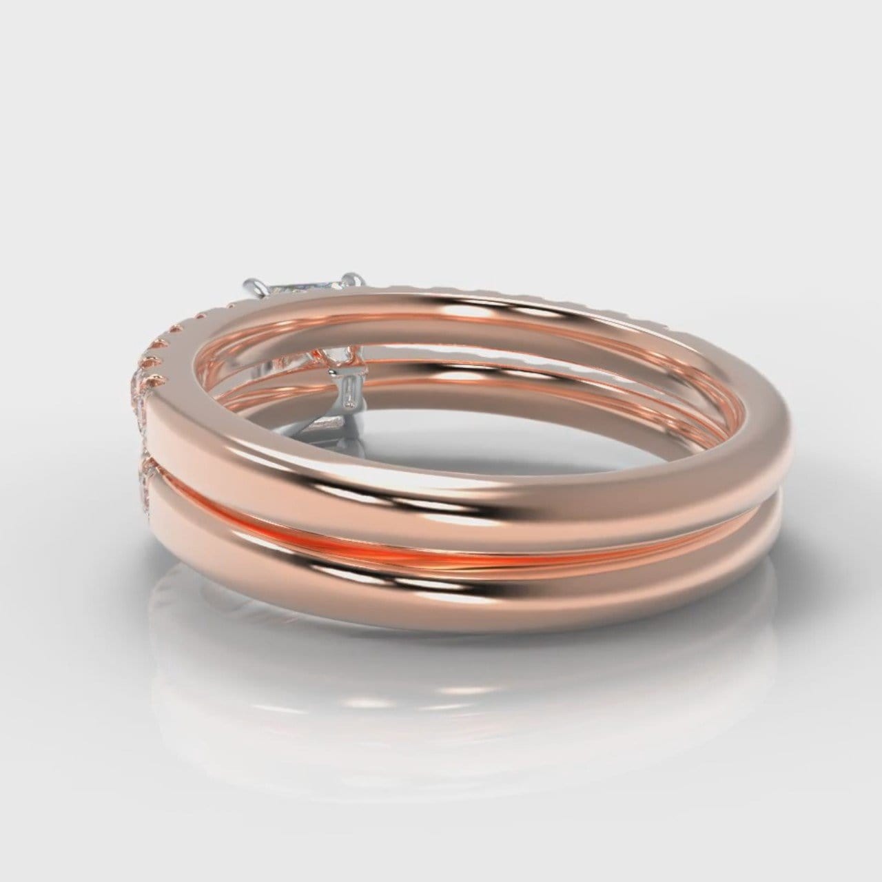 Carrée Micropavé Radiant Cut Diamond Bridal Set - Rose Gold