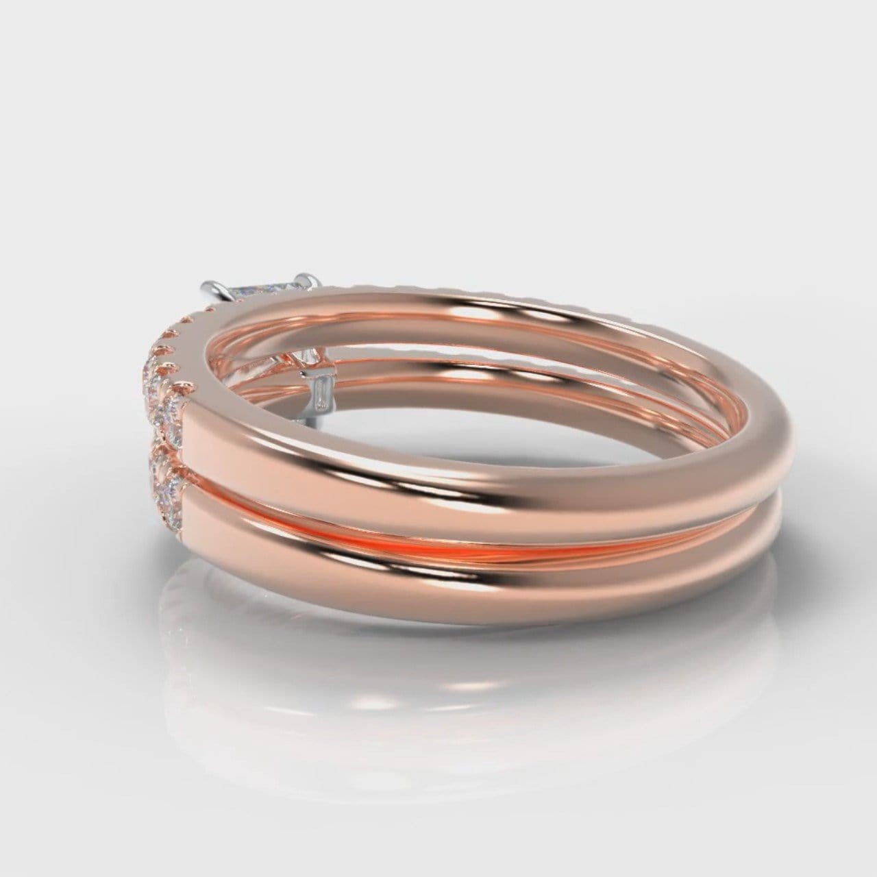 Carrée Micropavé Radiant Cut Diamond Bridal Set - Rose Gold