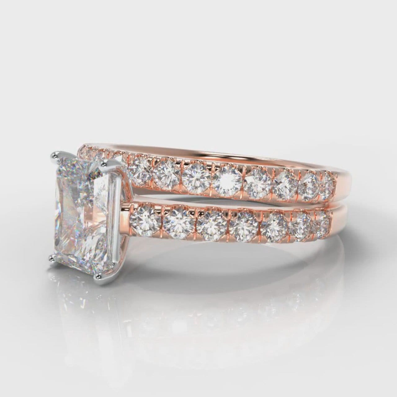 Carrée Micropavé Radiant Cut Diamond Bridal Set - Rose Gold