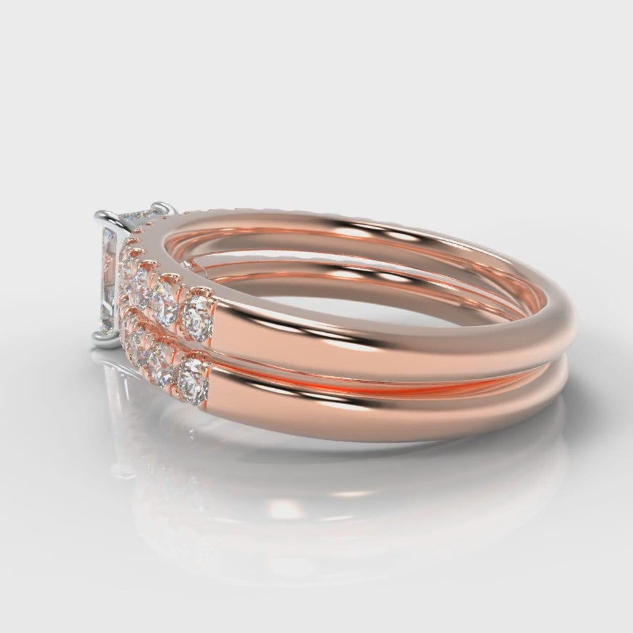 Carrée Micropavé Radiant Cut Diamond Bridal Set - Rose Gold