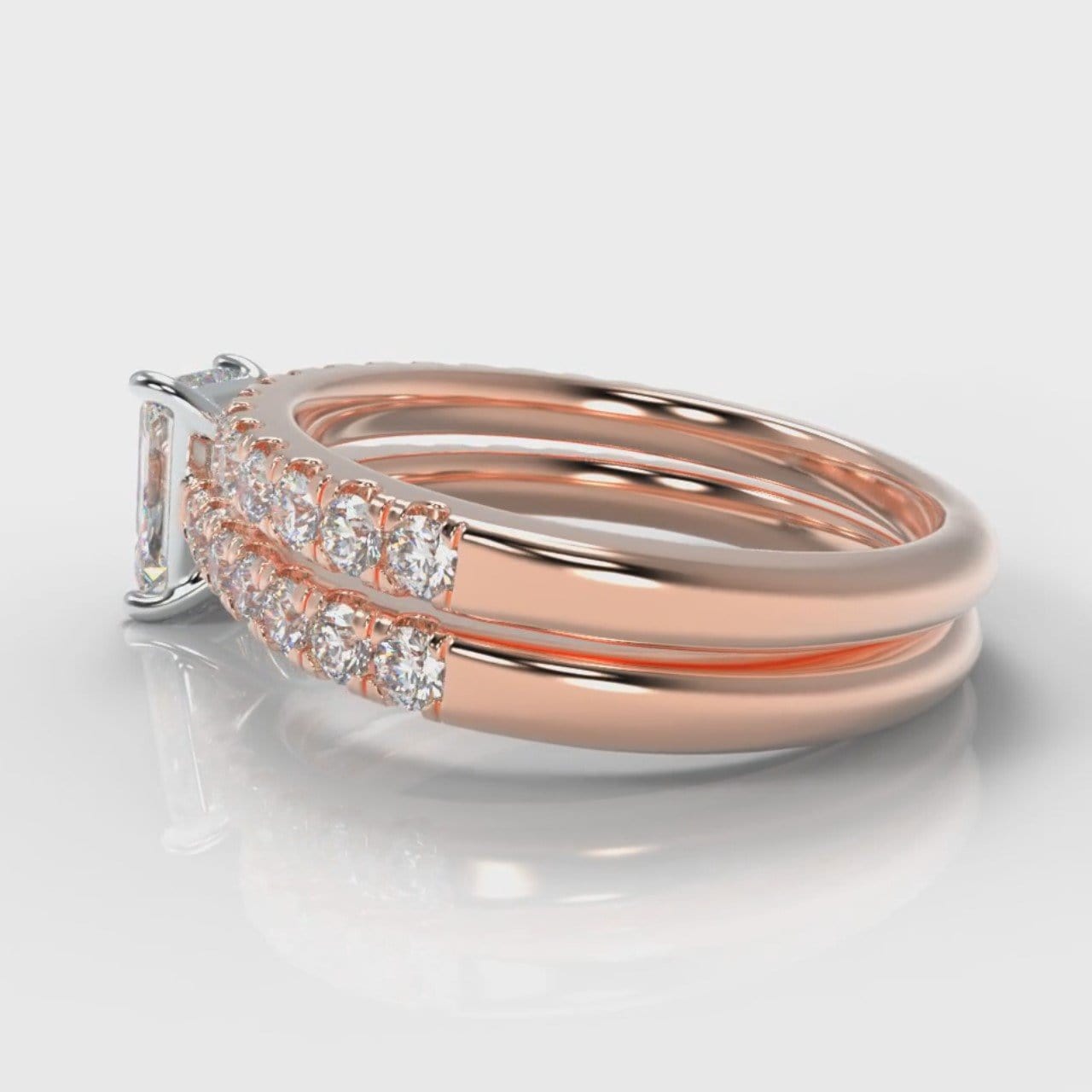 Carrée Micropavé Radiant Cut Diamond Bridal Set - Rose Gold