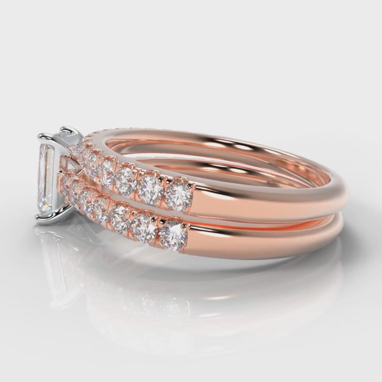 Carrée Micropavé Radiant Cut Diamond Bridal Set - Rose Gold