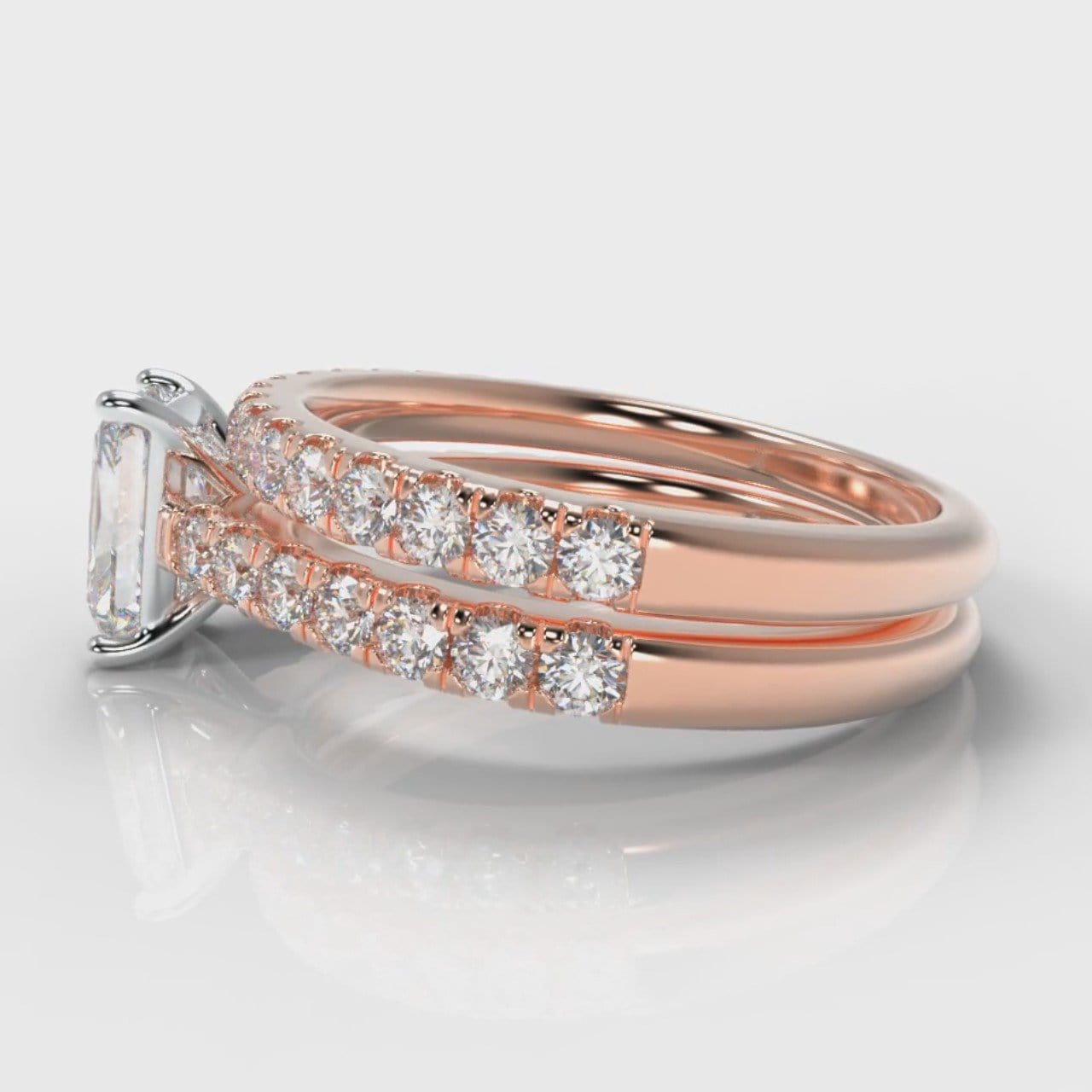 Carrée Micropavé Radiant Cut Diamond Bridal Set - Rose Gold