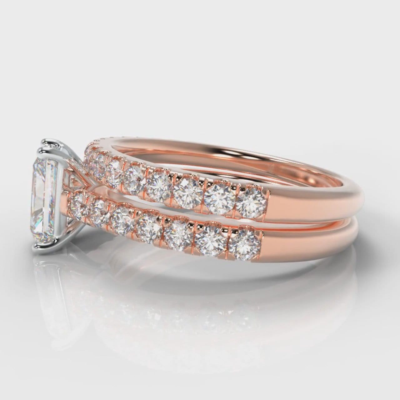 Carrée Micropavé Radiant Cut Diamond Bridal Set - Rose Gold