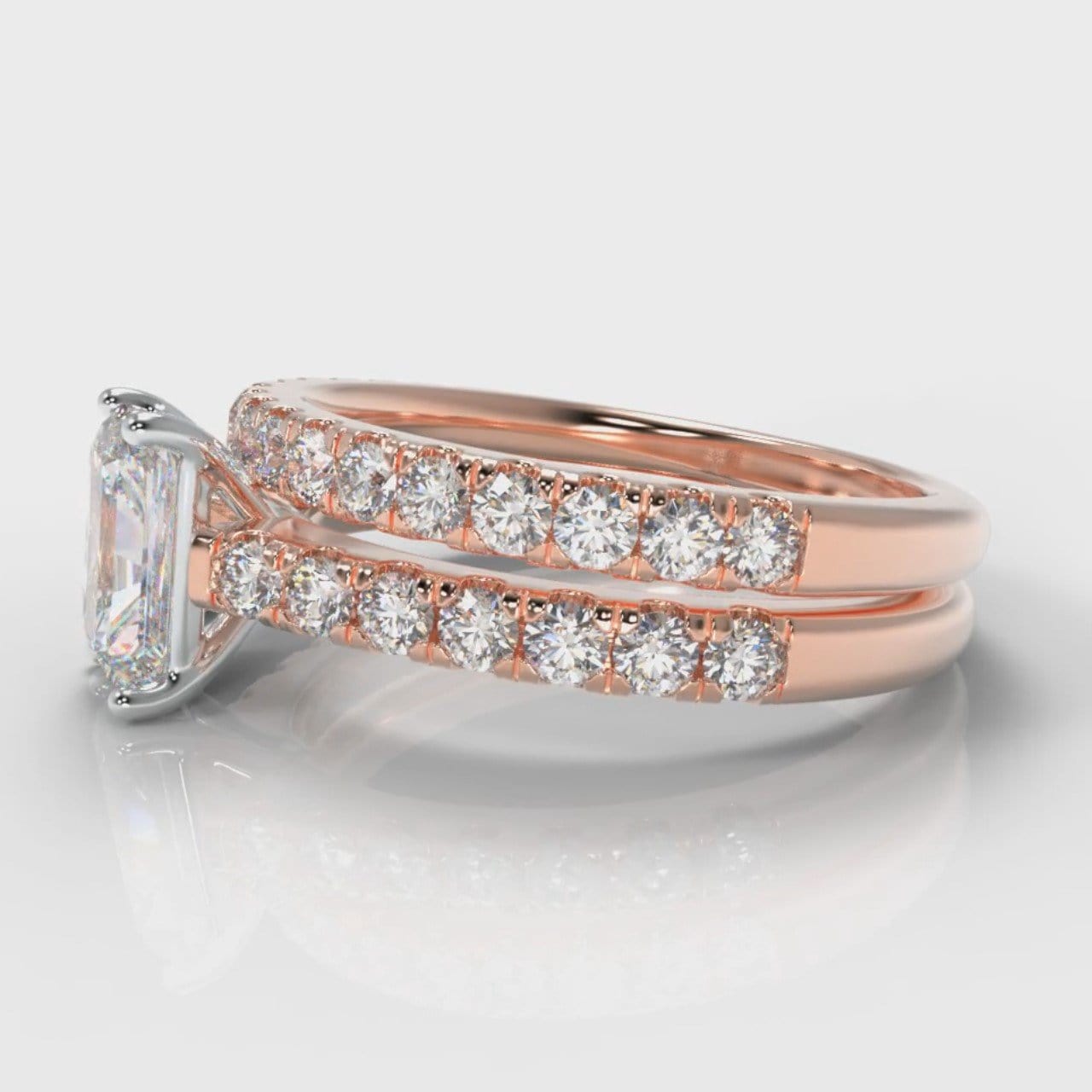 Carrée Micropavé Radiant Cut Diamond Bridal Set - Rose Gold